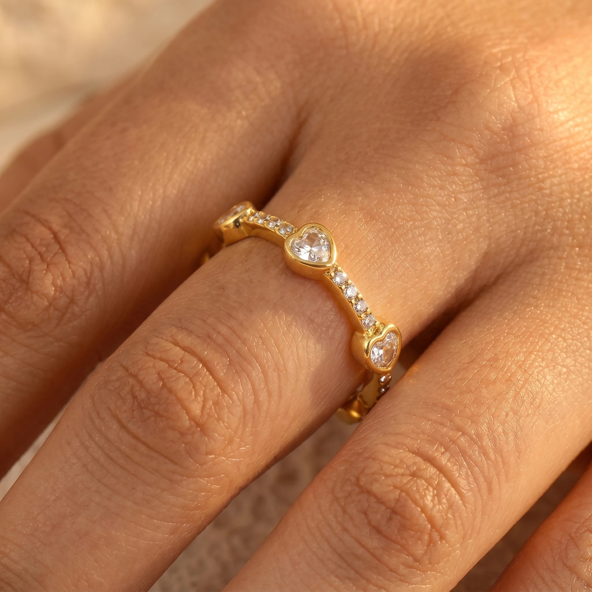 Heart Crystal Eternity Adjustable Ring – 18K PVD Gold Plated