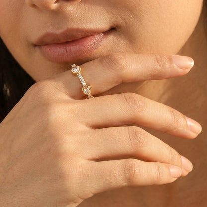 Heart Crystal Eternity Adjustable Ring – 18K PVD Gold Plated