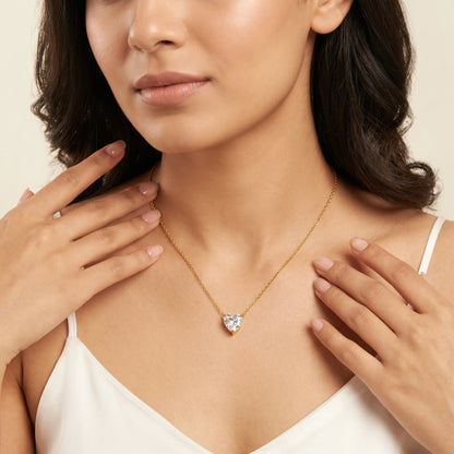 Heart Crystal Pendant Necklace and Stud Set – 18K PVD Gold Plated