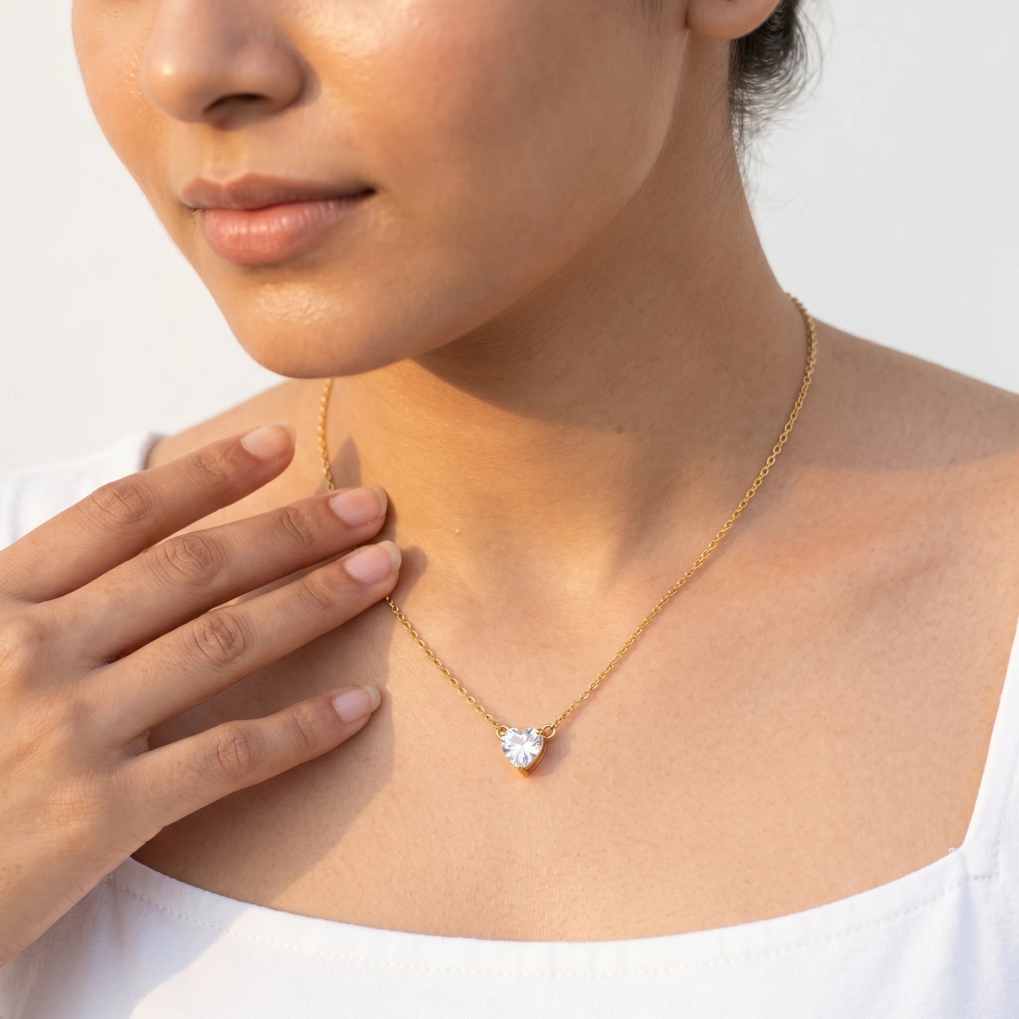Heart Crystal Pendant Necklace and Stud Set – 18K PVD Gold Plated