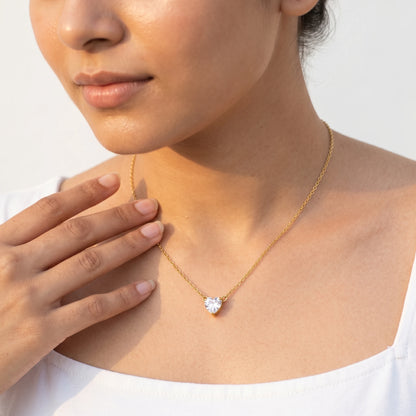 Heart Crystal Pendant Necklace and Stud Set – 18K PVD Gold Plated