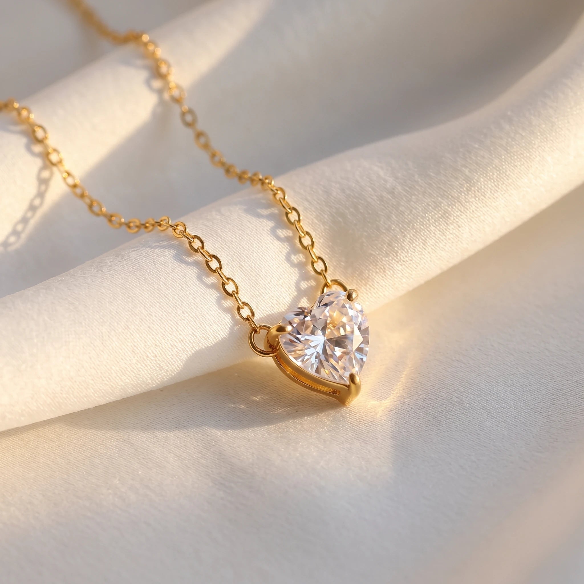 Heart Crystal Pendant Necklace and Stud Set – 18K PVD Gold Plated