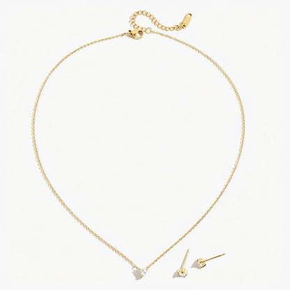 Heart Crystal Pendant Necklace and Stud Set – 18K PVD Gold Plated