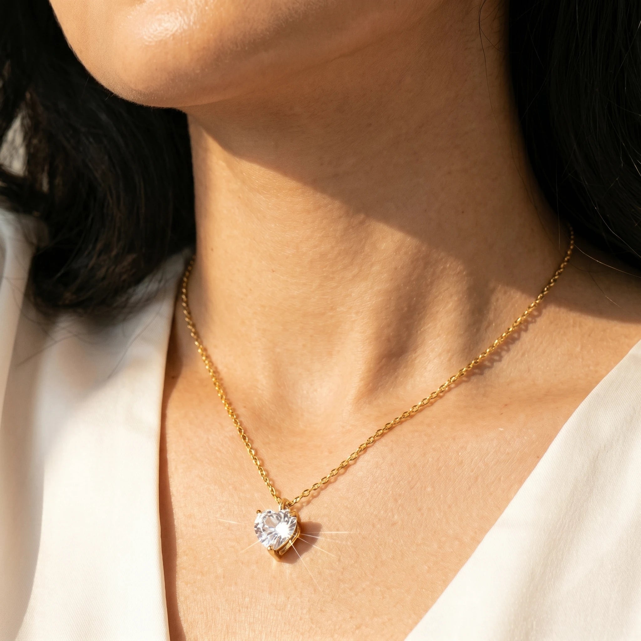 Heart Crystal Pendant Necklace and Stud Set – 18K PVD Gold Plated