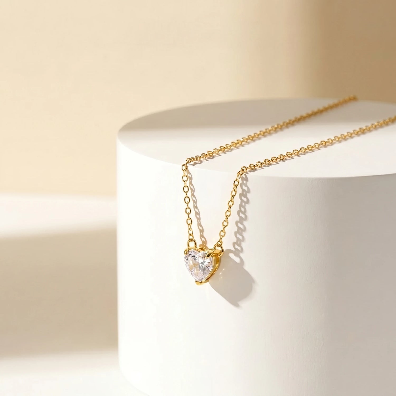 Heart Crystal Pendant Necklace and Stud Set – 18K PVD Gold Plated