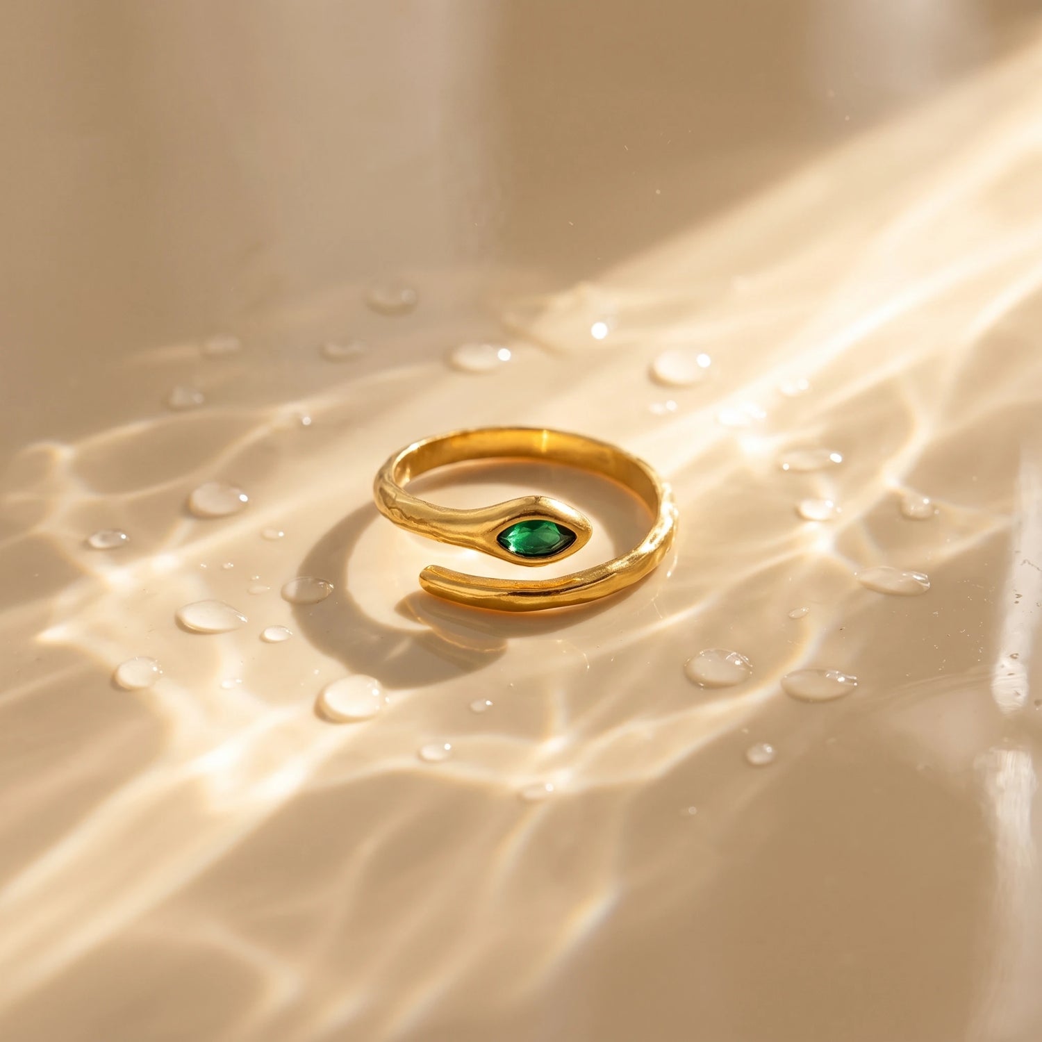 Liquid Teardrop Crystal Open Cuff Ring – 18K PVD Gold Plated