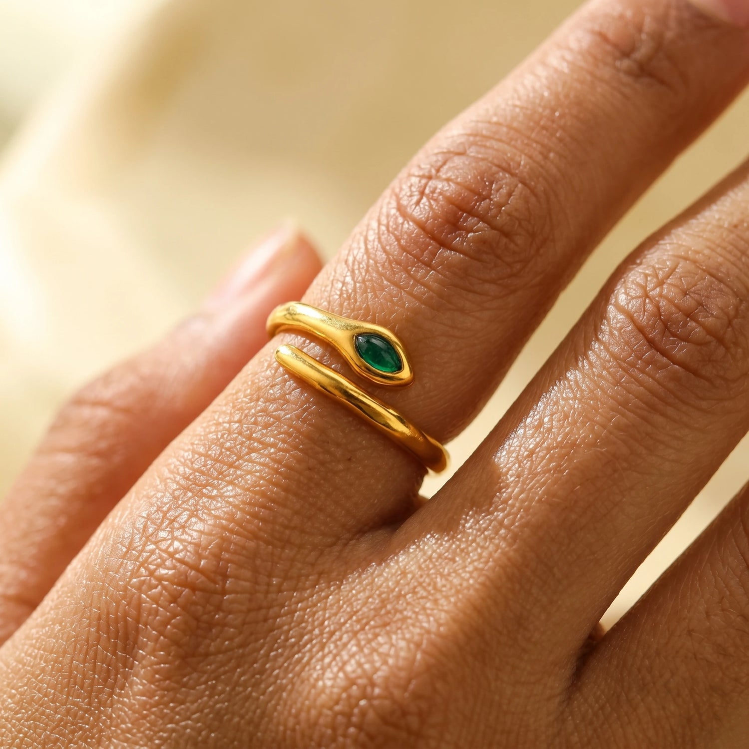 Liquid Teardrop Crystal Open Cuff Ring – 18K PVD Gold Plated