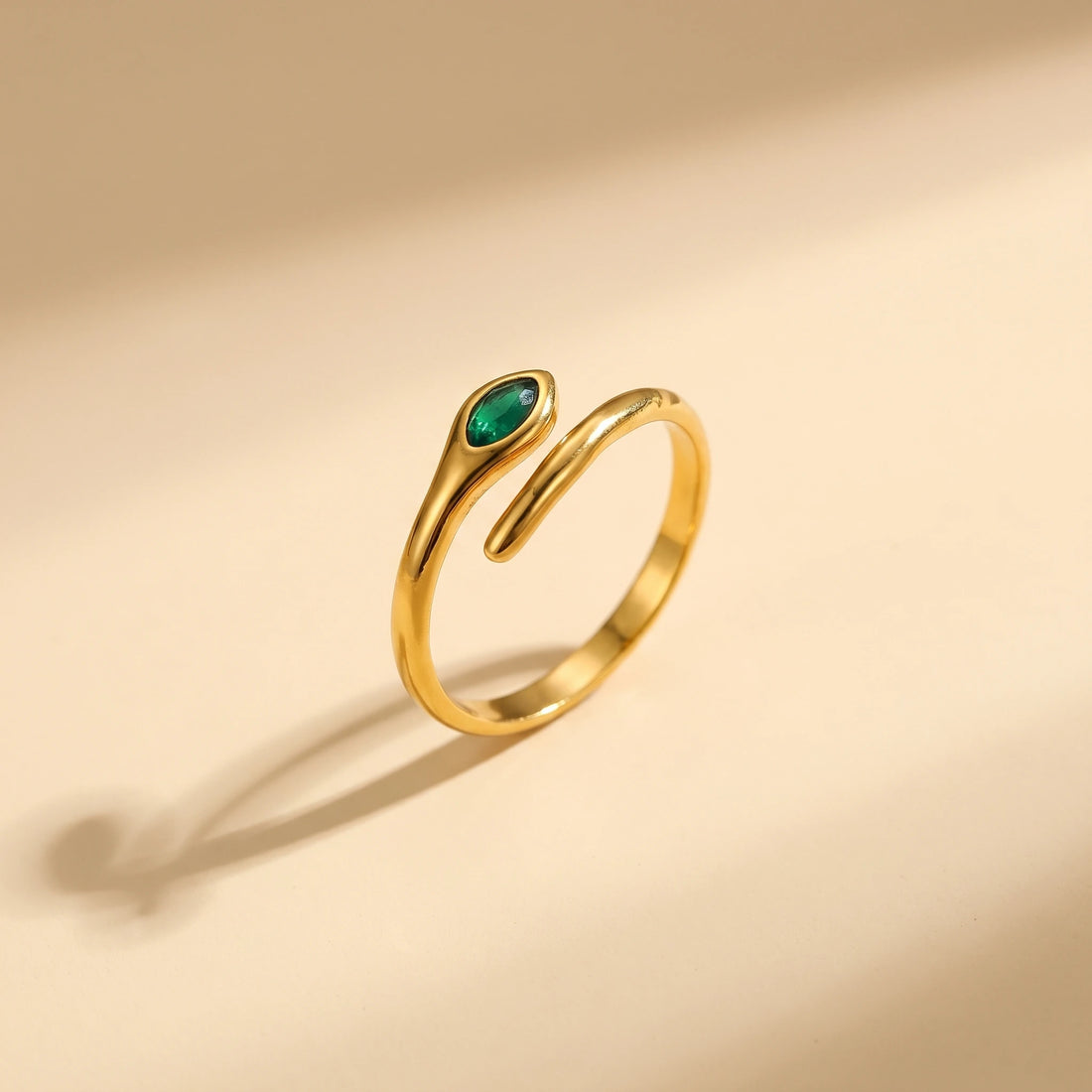 Liquid Teardrop Crystal Open Cuff Ring – 18K PVD Gold Plated