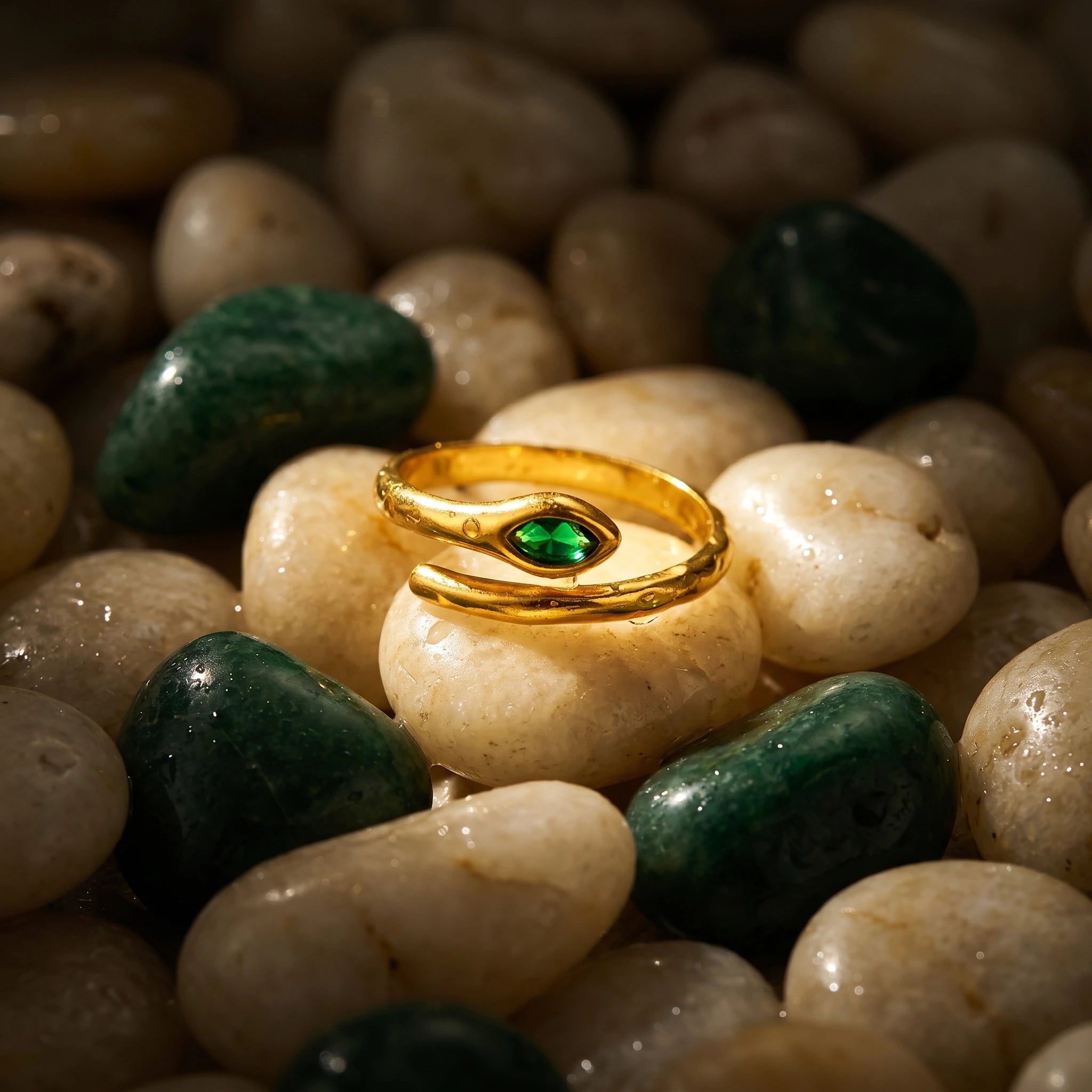 Liquid Teardrop Crystal Open Cuff Ring – 18K PVD Gold Plated