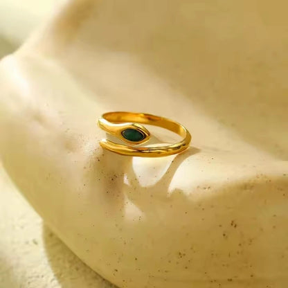 Liquid Teardrop Crystal Open Cuff Ring – 18K PVD Gold Plated