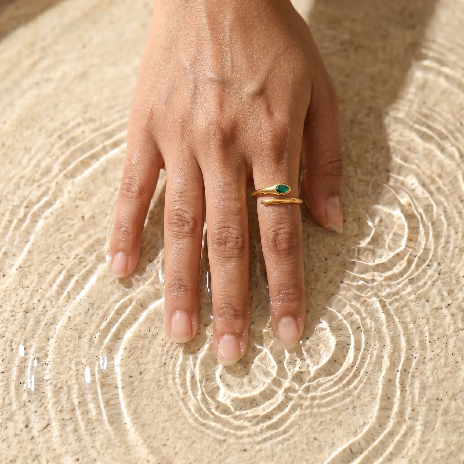 Liquid Teardrop Crystal Open Cuff Ring – 18K PVD Gold Plated