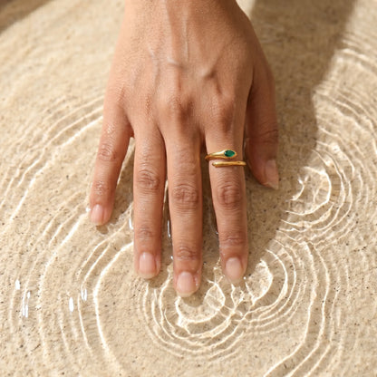 Liquid Teardrop Crystal Open Cuff Ring – 18K PVD Gold Plated