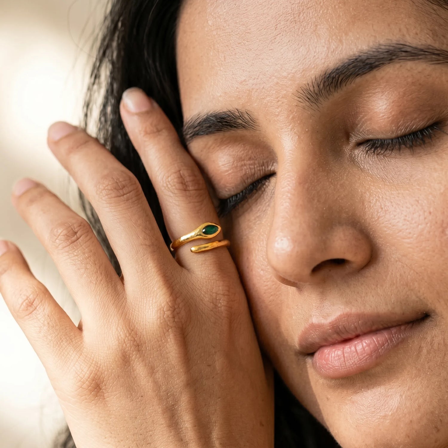Liquid Teardrop Crystal Open Cuff Ring – 18K PVD Gold Plated