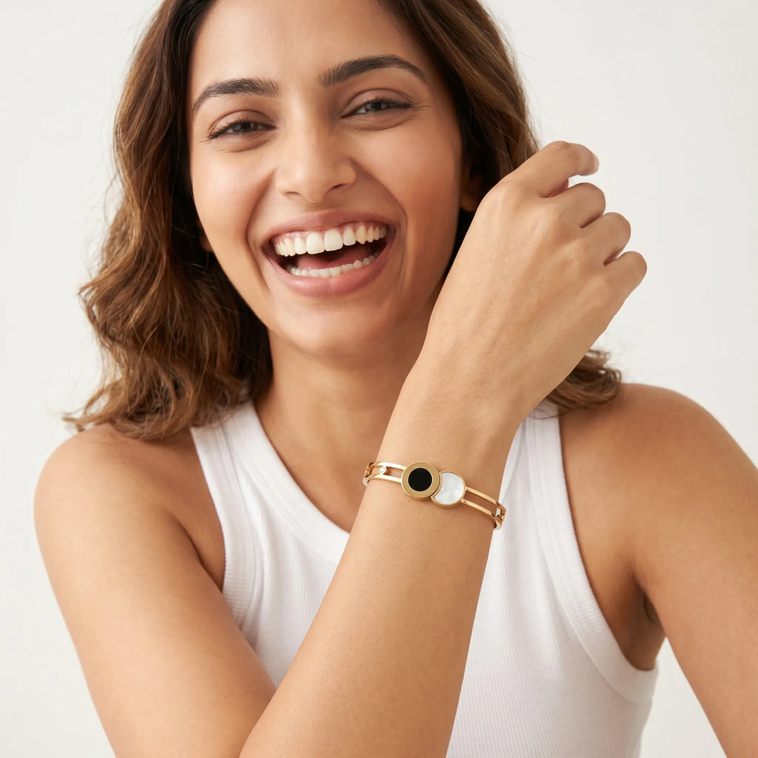Dual Disc Statement Bangle – 18K Gold Plated