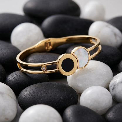Dual Disc Statement Bangle – 18K Gold Plated