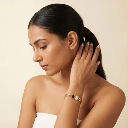 Dual Disc Statement Bangle – 18K Gold Plated