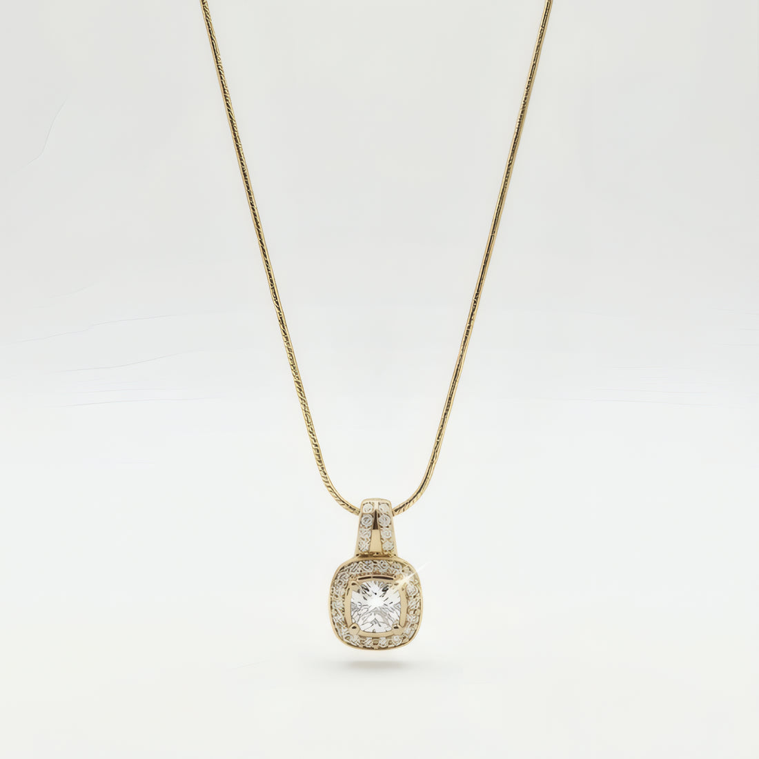 Cushion Halo Necklace – 18K Gold Plated