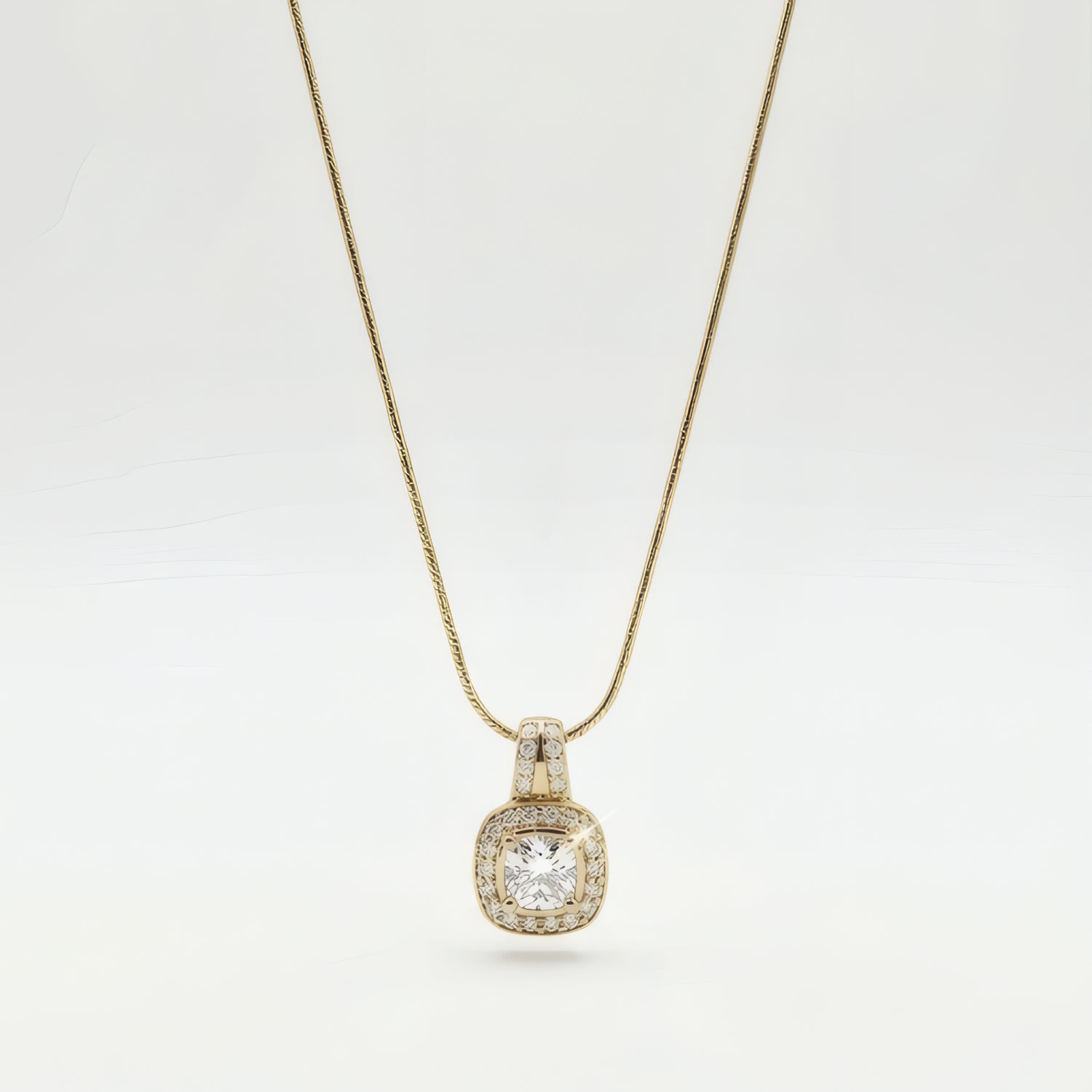 Cushion Halo Necklace – 18K Gold Plated