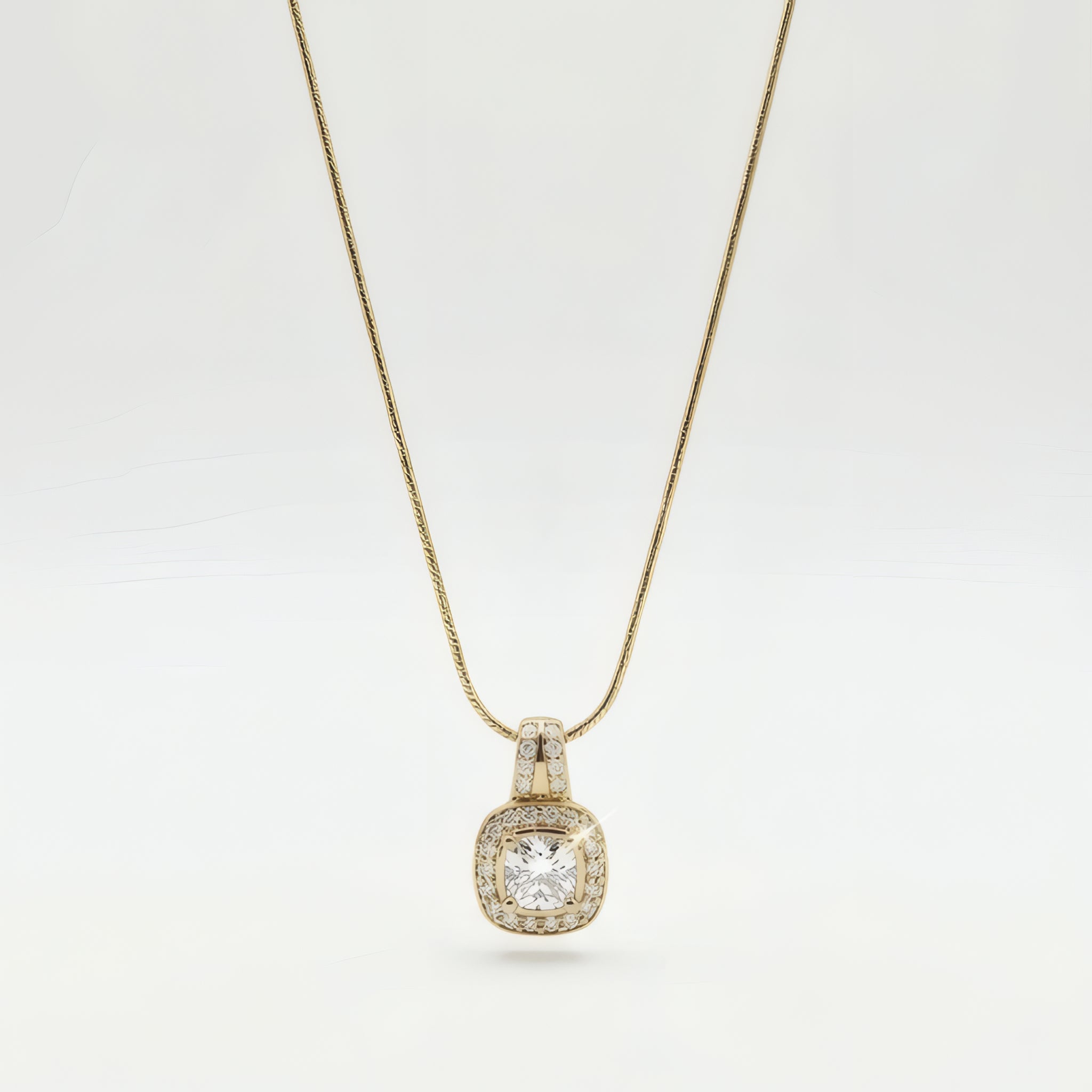 Cushion Halo Necklace – 18K Gold Plated