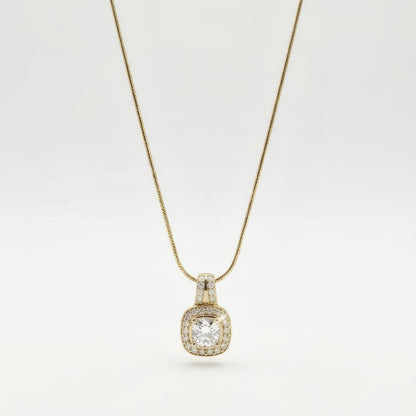 Cushion Halo Necklace – 18K Gold Plated