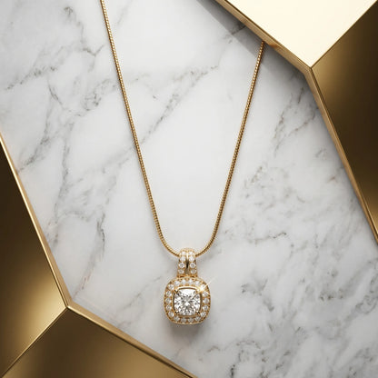 Cushion Halo Necklace – 18K Gold Plated