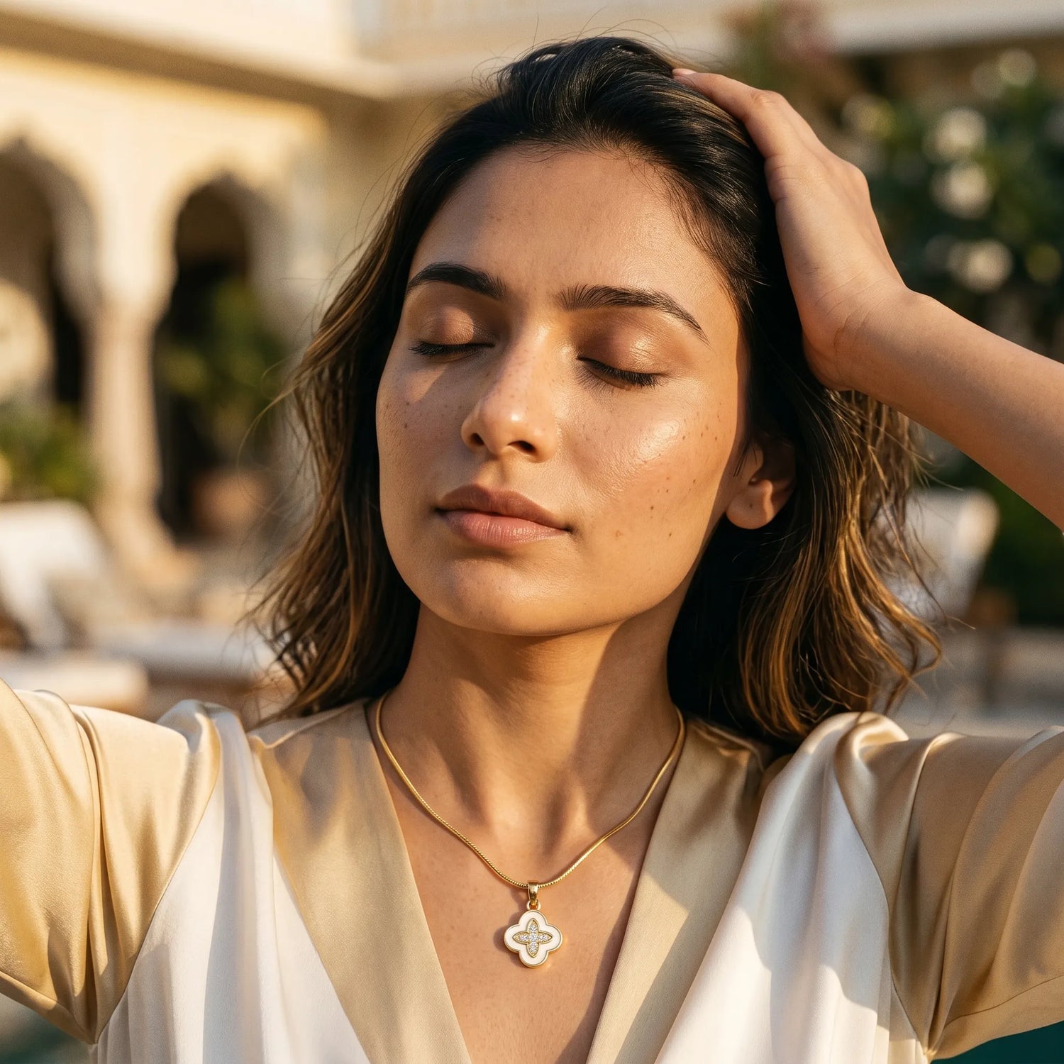 Ivory Bloom Clover Necklace – 18K Gold Plated
