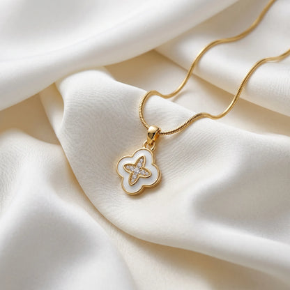 Ivory Bloom Clover Necklace – 18K Gold Plated