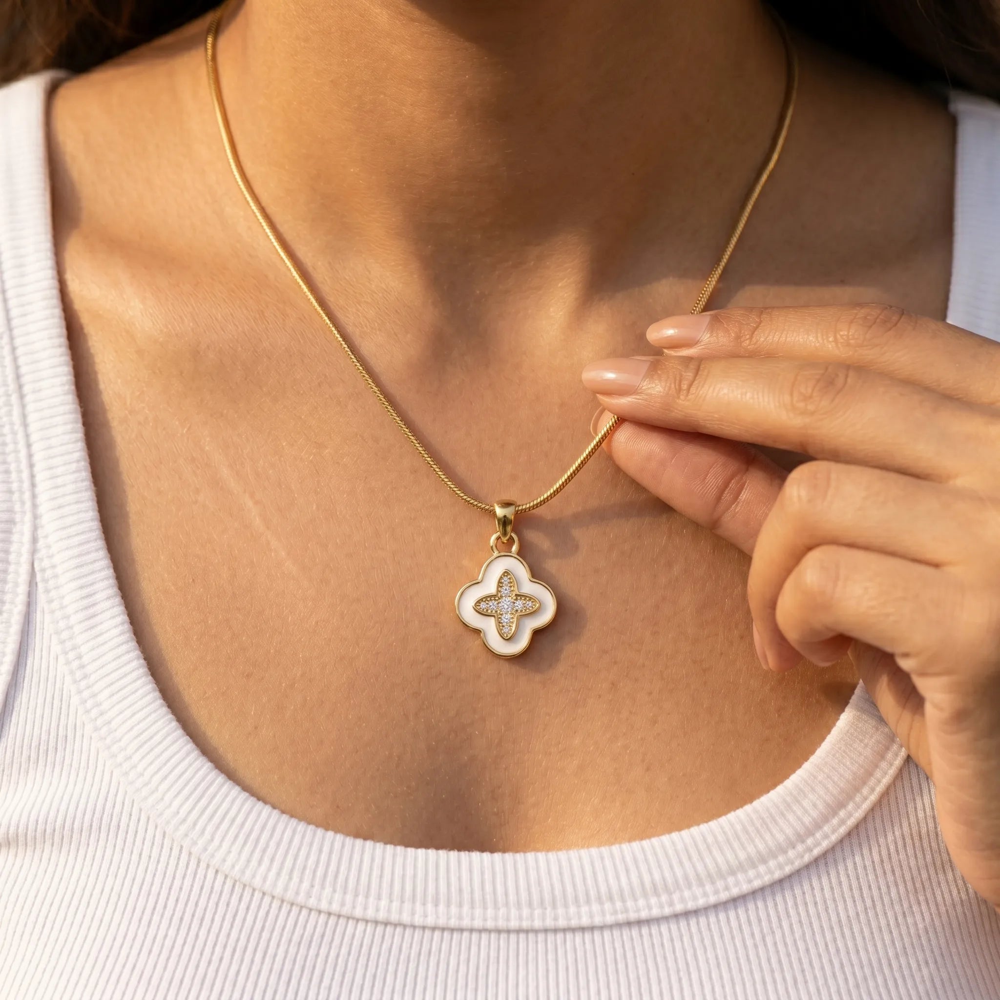 Ivory Bloom Clover Necklace – 18K Gold Plated