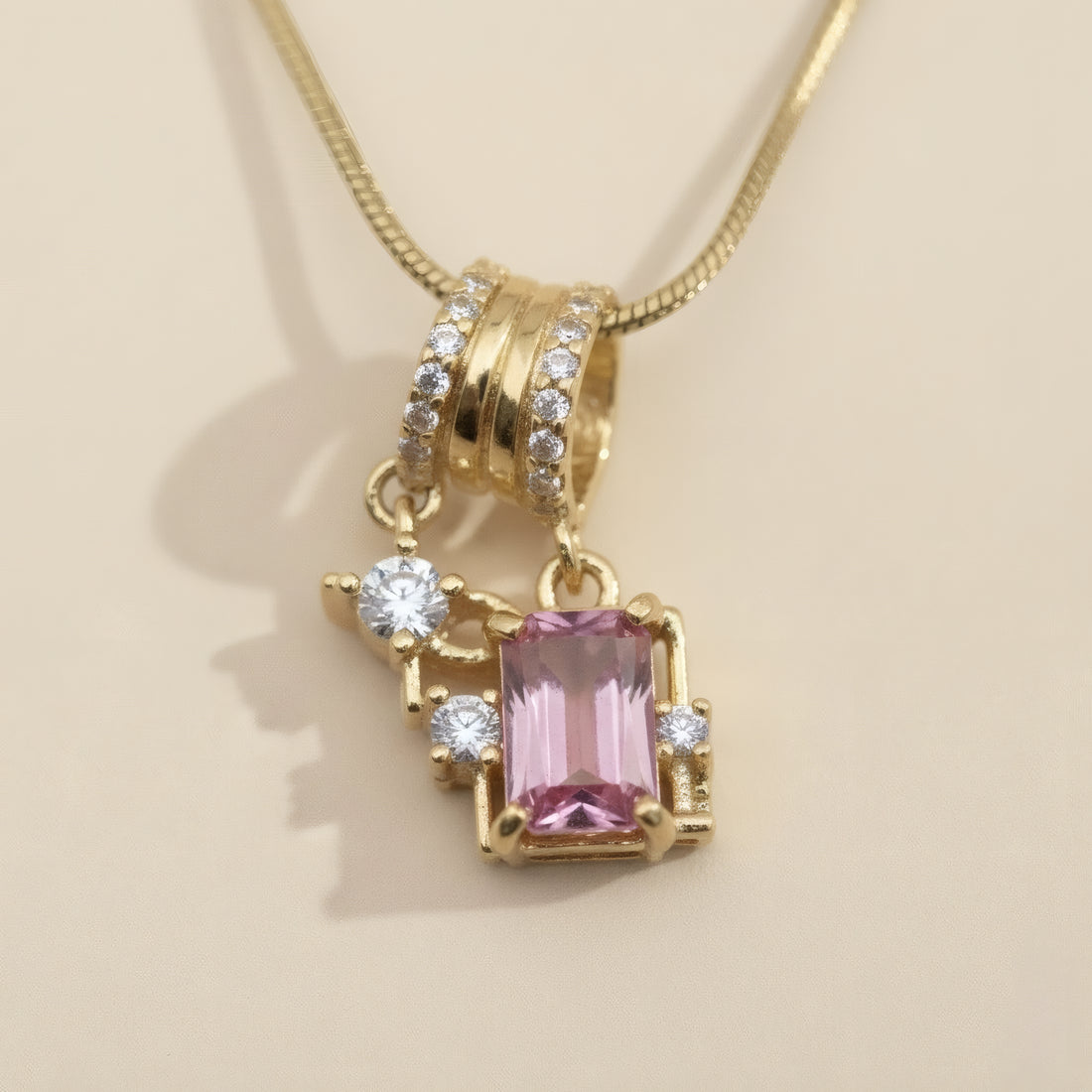 Rosa Pink Baguette Necklace – 18K Gold Plated