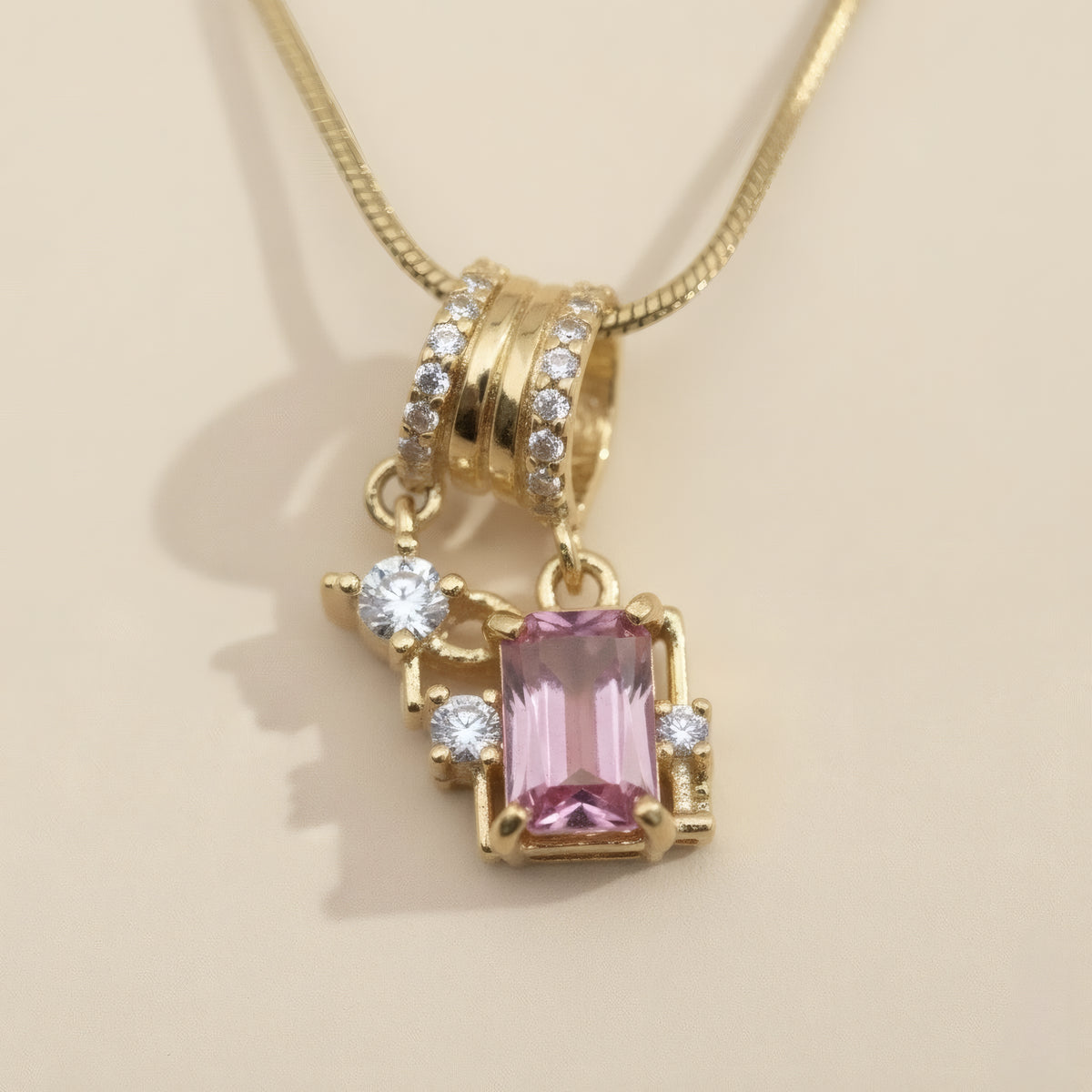 Rosa Pink Baguette Necklace – 18K Gold Plated