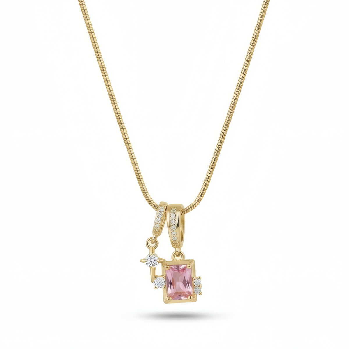 Rosa Pink Baguette Necklace – 18K Gold Plated