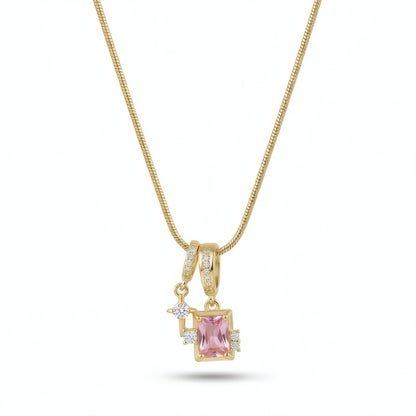 Rosa Pink Baguette Necklace – 18K Gold Plated