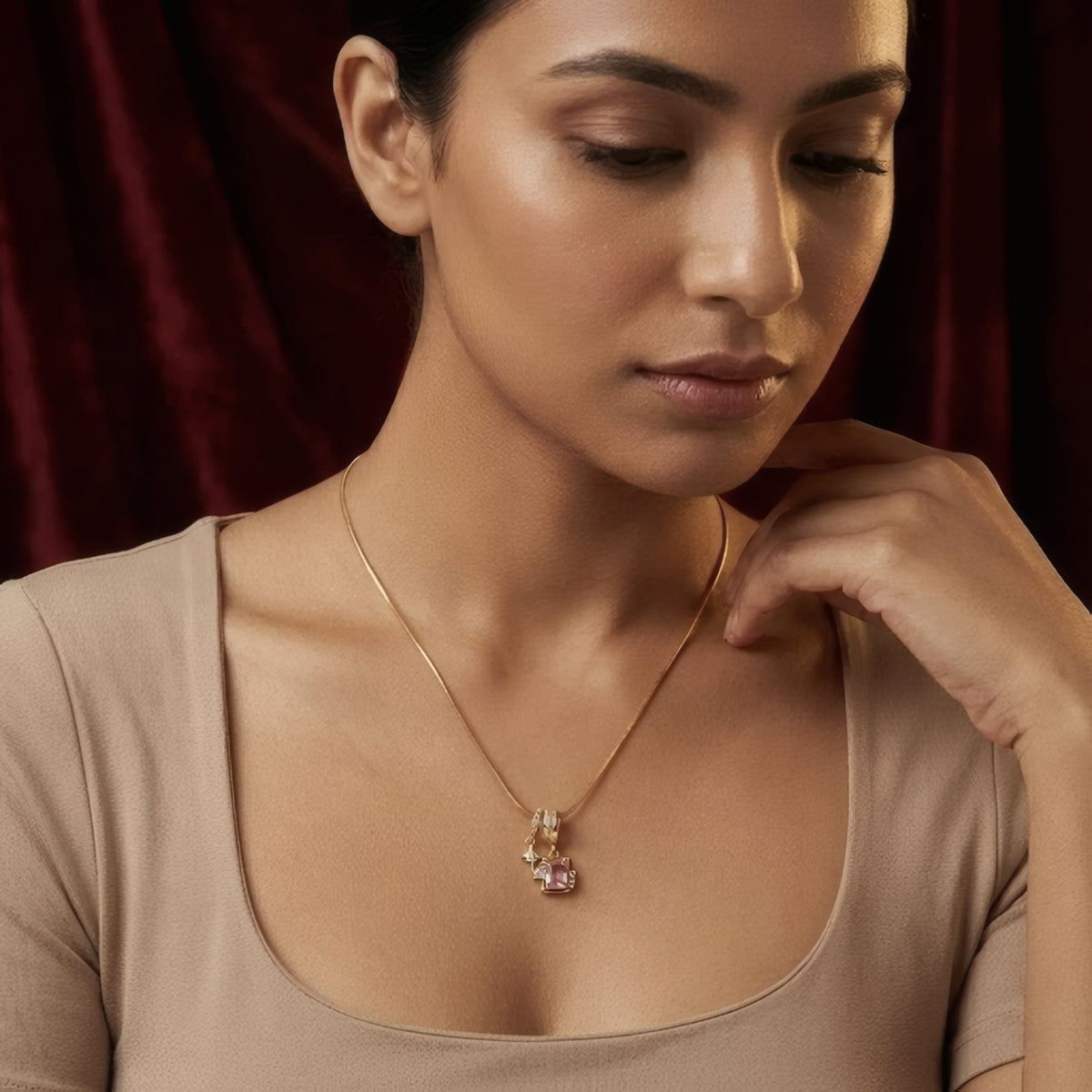 Rosa Pink Baguette Necklace – 18K Gold Plated