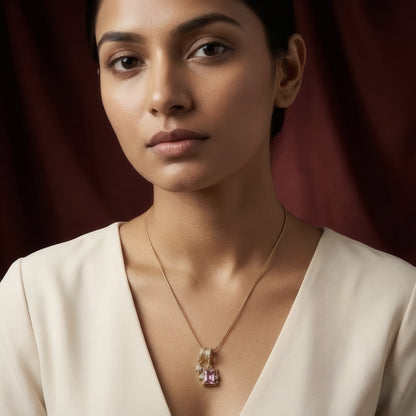 Rosa Pink Baguette Necklace – 18K Gold Plated