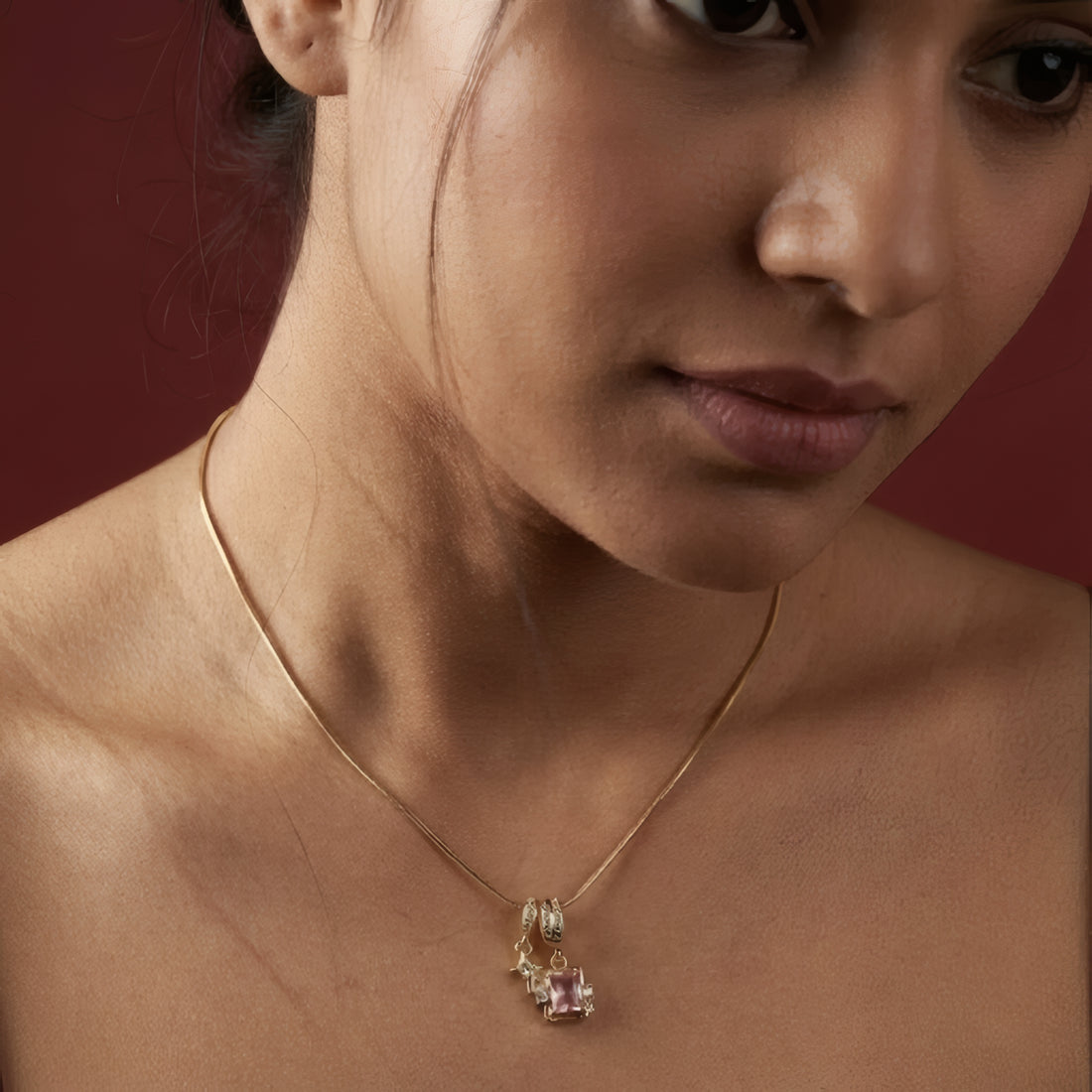Rosa Pink Baguette Necklace – 18K Gold Plated
