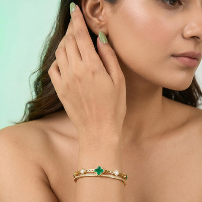 Malachite Clover Bangle – 18K Gold Plated