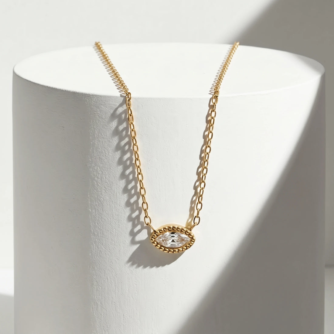 Marquise Crystal Beaded Bezel Necklace – 18K PVD Gold Plated