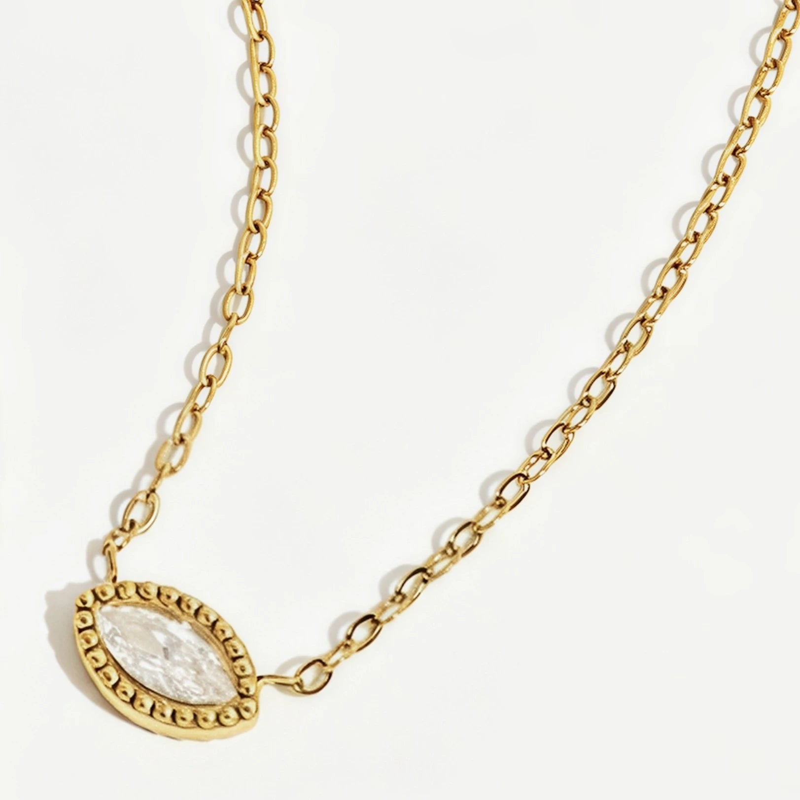Marquise Crystal Beaded Bezel Necklace – 18K PVD Gold Plated