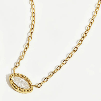 Marquise Crystal Beaded Bezel Necklace – 18K PVD Gold Plated