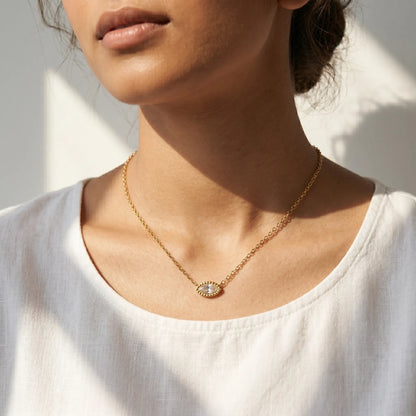 Marquise Crystal Beaded Bezel Necklace – 18K PVD Gold Plated