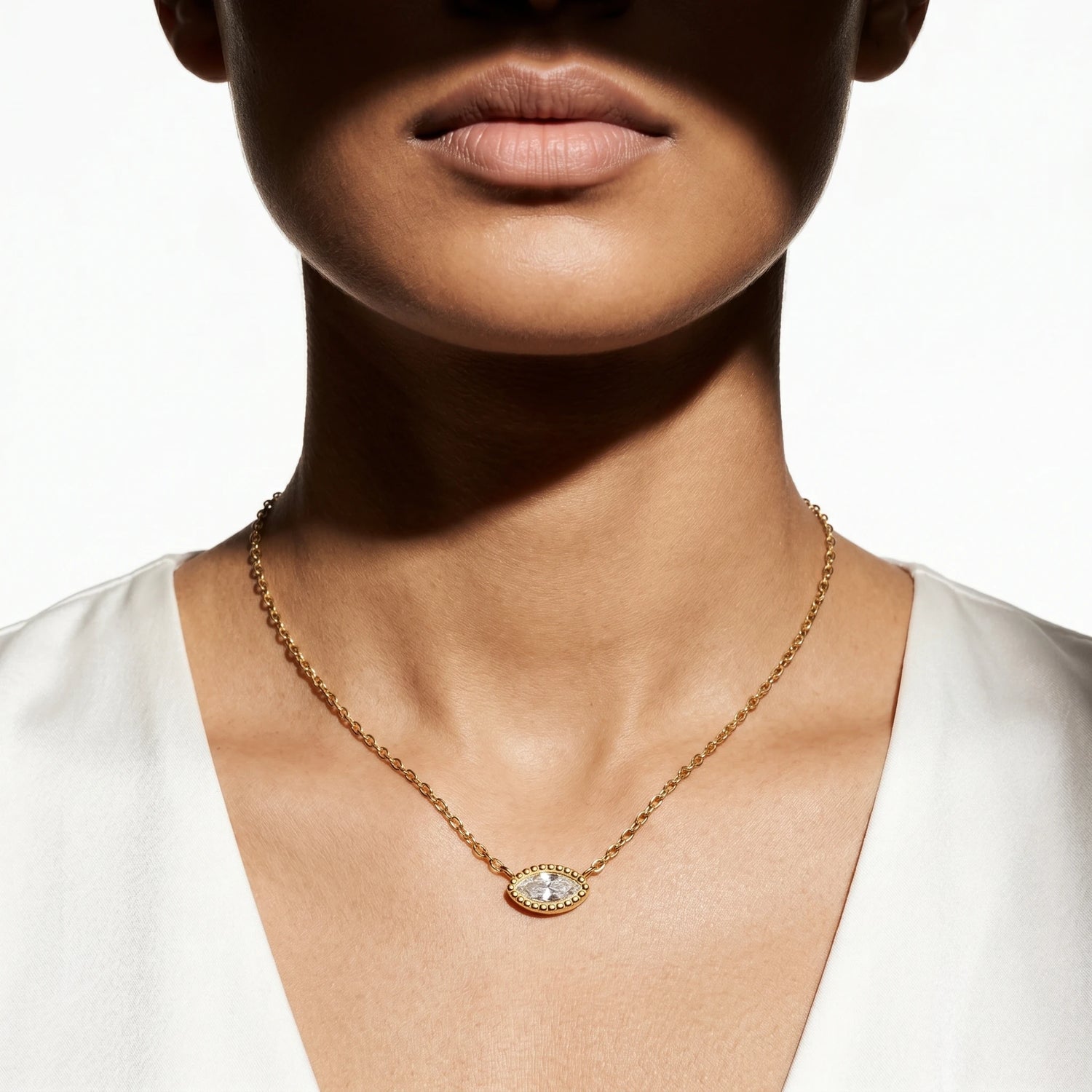 Marquise Crystal Beaded Bezel Necklace – 18K PVD Gold Plated