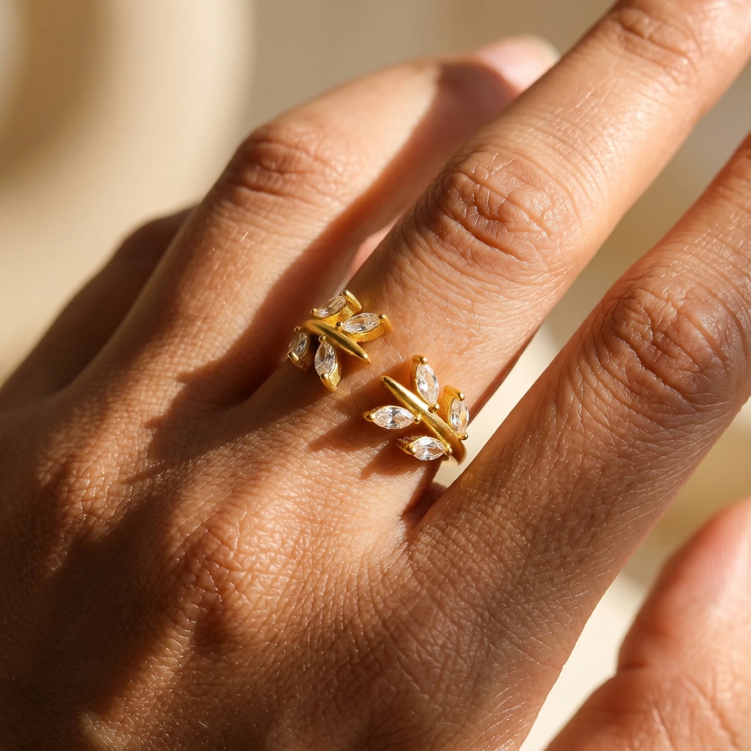 Marquise Leaf Crystal Adjustable Ring – 18K PVD Gold Plated