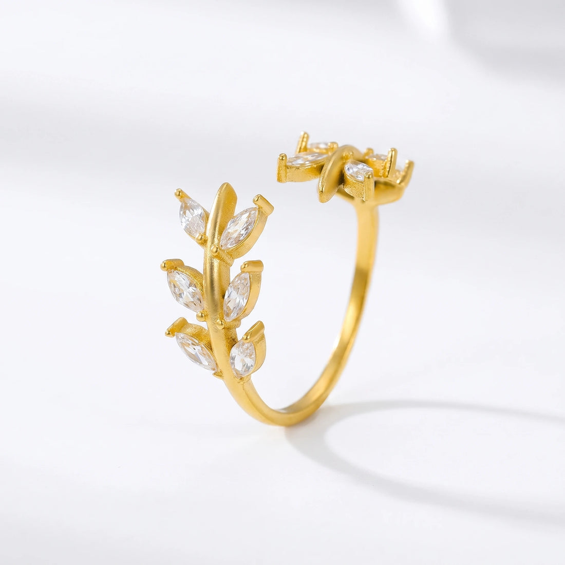 Marquise Leaf Crystal Adjustable Ring – 18K PVD Gold Plated