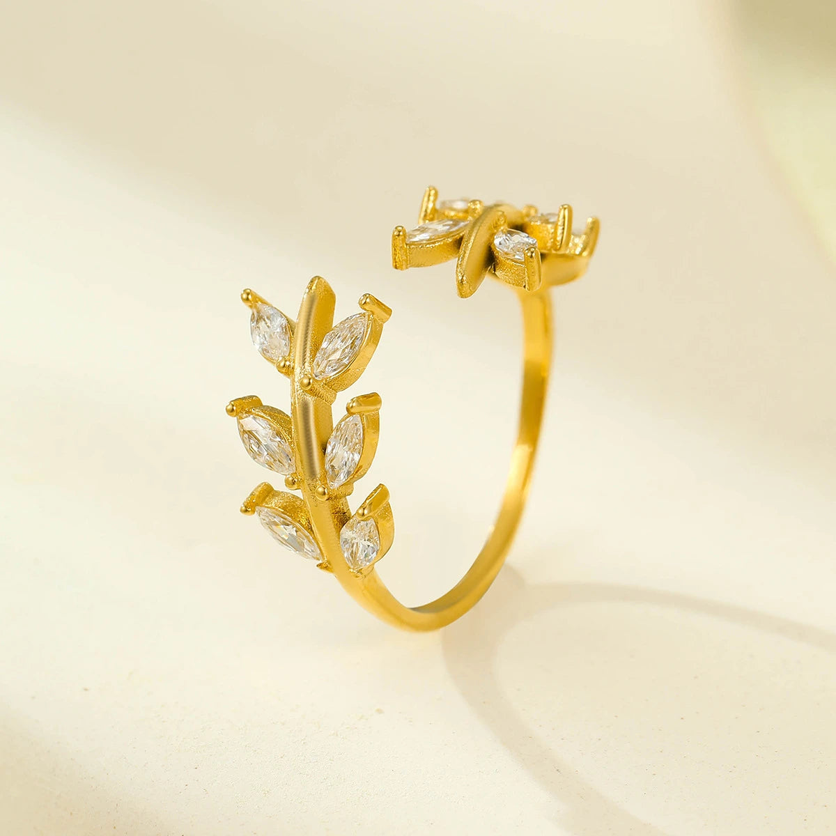 Marquise Leaf Crystal Adjustable Ring – 18K PVD Gold Plated