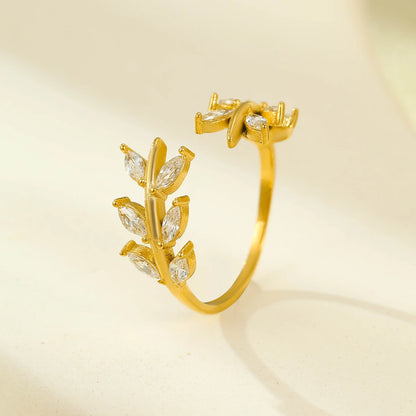 Marquise Leaf Crystal Adjustable Ring – 18K PVD Gold Plated