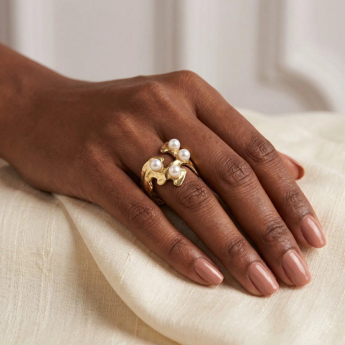 Molten Pearl Statement Ring – 18K Gold Plated