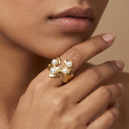 Molten Pearl Statement Ring – 18K Gold Plated