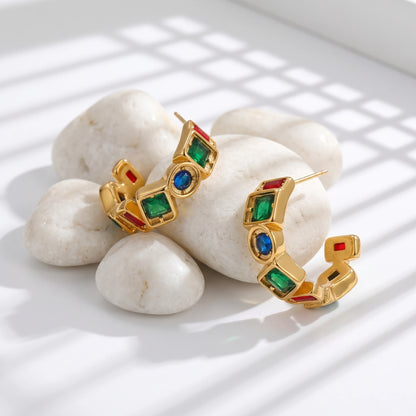 Multicolour Crystal C-Hoop Earrings – 18K PVD Gold Plated