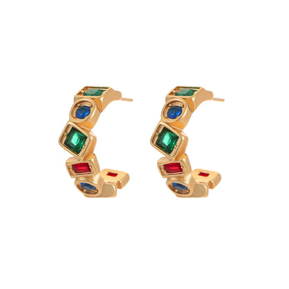 Multicolour Crystal C-Hoop Earrings – 18K PVD Gold Plated