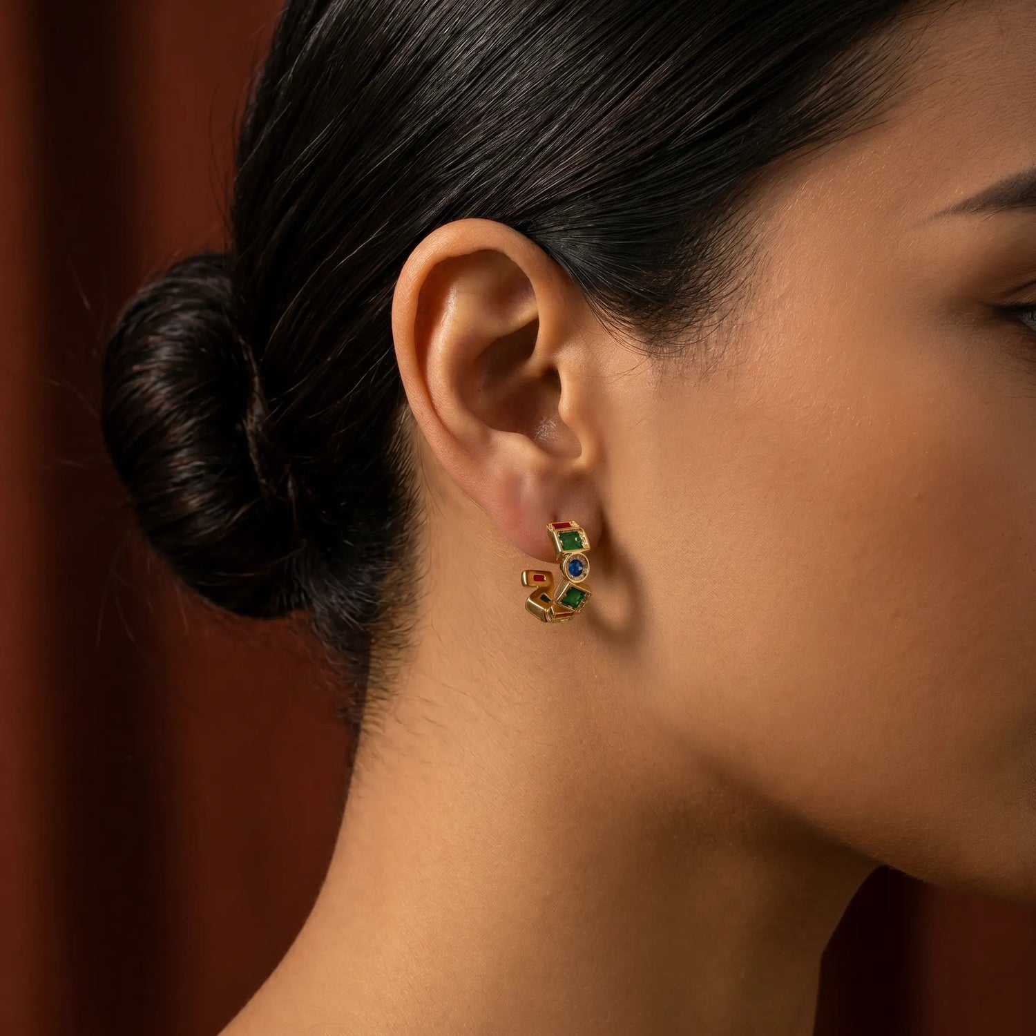 Multicolour Crystal C-Hoop Earrings – 18K PVD Gold Plated
